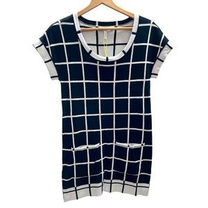 BCBGeneration Knit Black White Checker Shift Dress Oversized Shirt EUC XS Tall